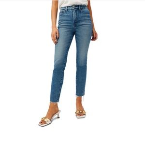 Good American Good Classic High Waist Raw Hem Straight Leg Jeans Size 10/30